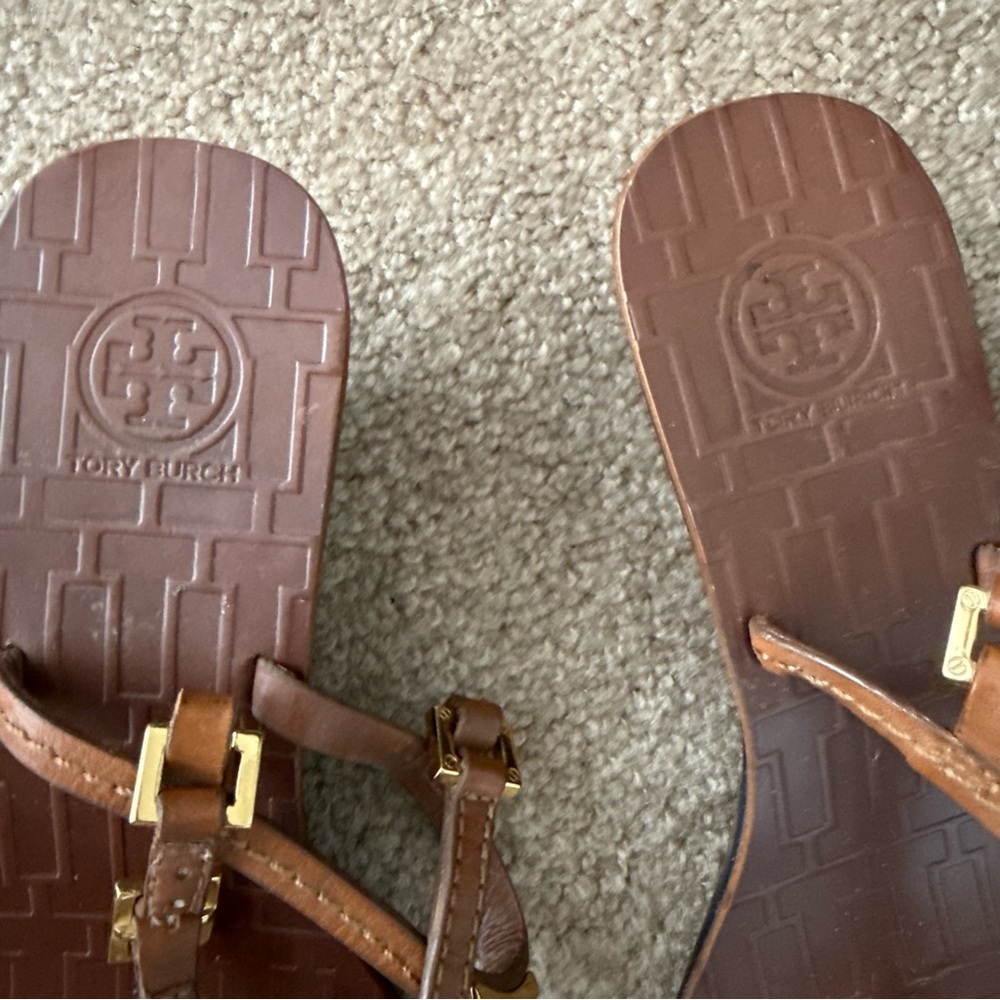 Tory Burch Pauline Demi Wedge T-strap Leather Sandals - Picture 3 of 13